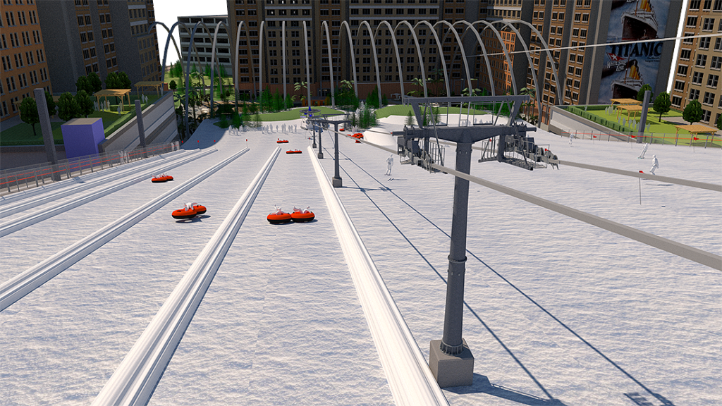 Artificial downhill ski and snow tubing slope